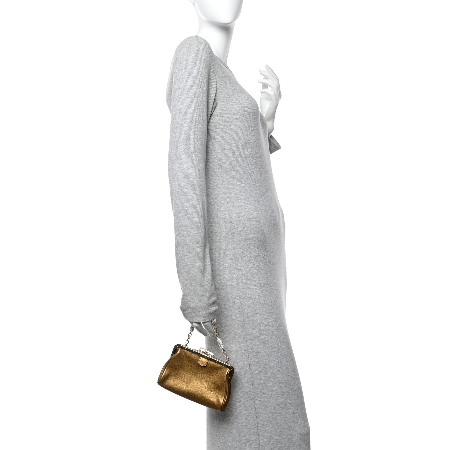 Gucci Metallic Grained Calfskin Crystal Frame Evening Bag Bronze