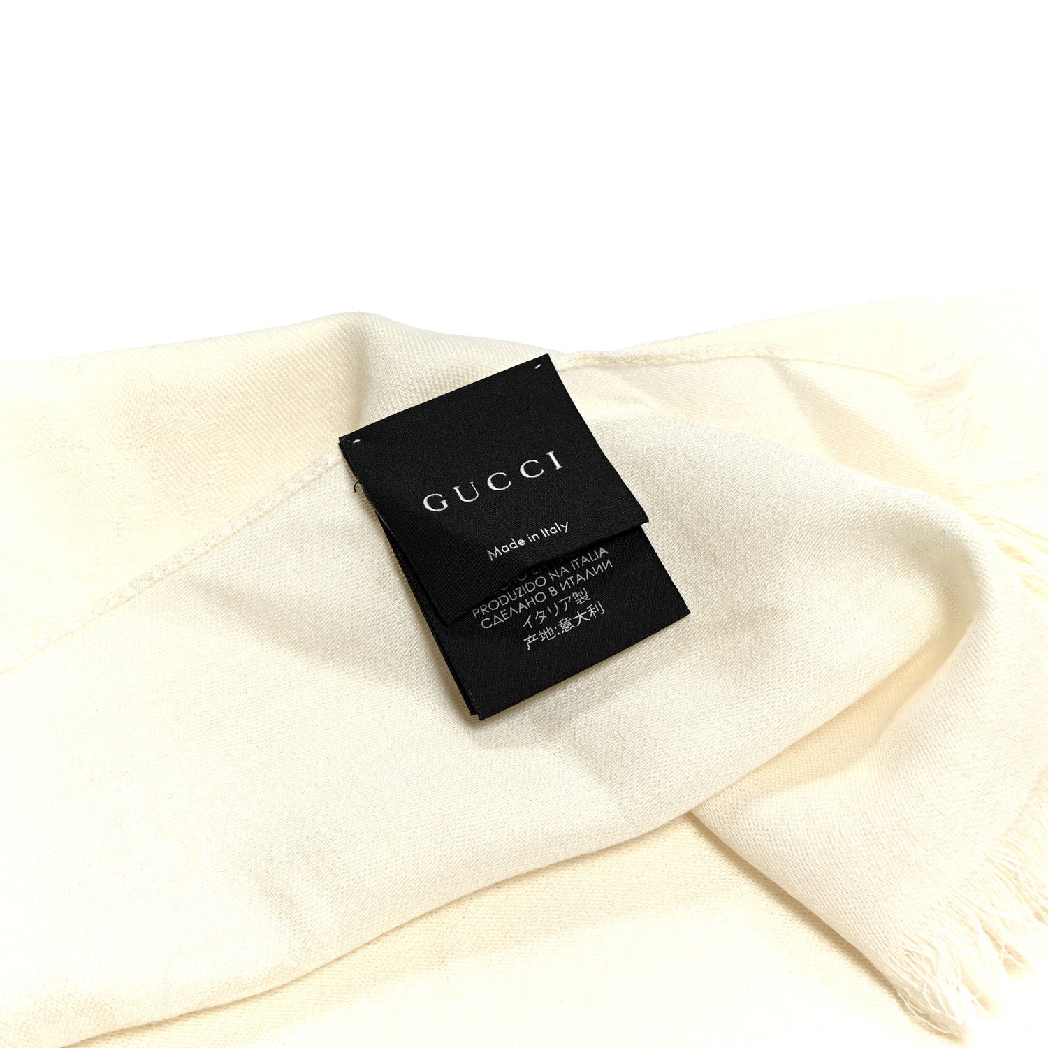 Gucci Wool Silk GG Monogram GGNat Fringe Scarf White