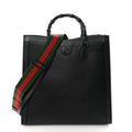 Gucci Textured Dollar Calfskin Web Monochrome Large Diana Tote Bag Black
