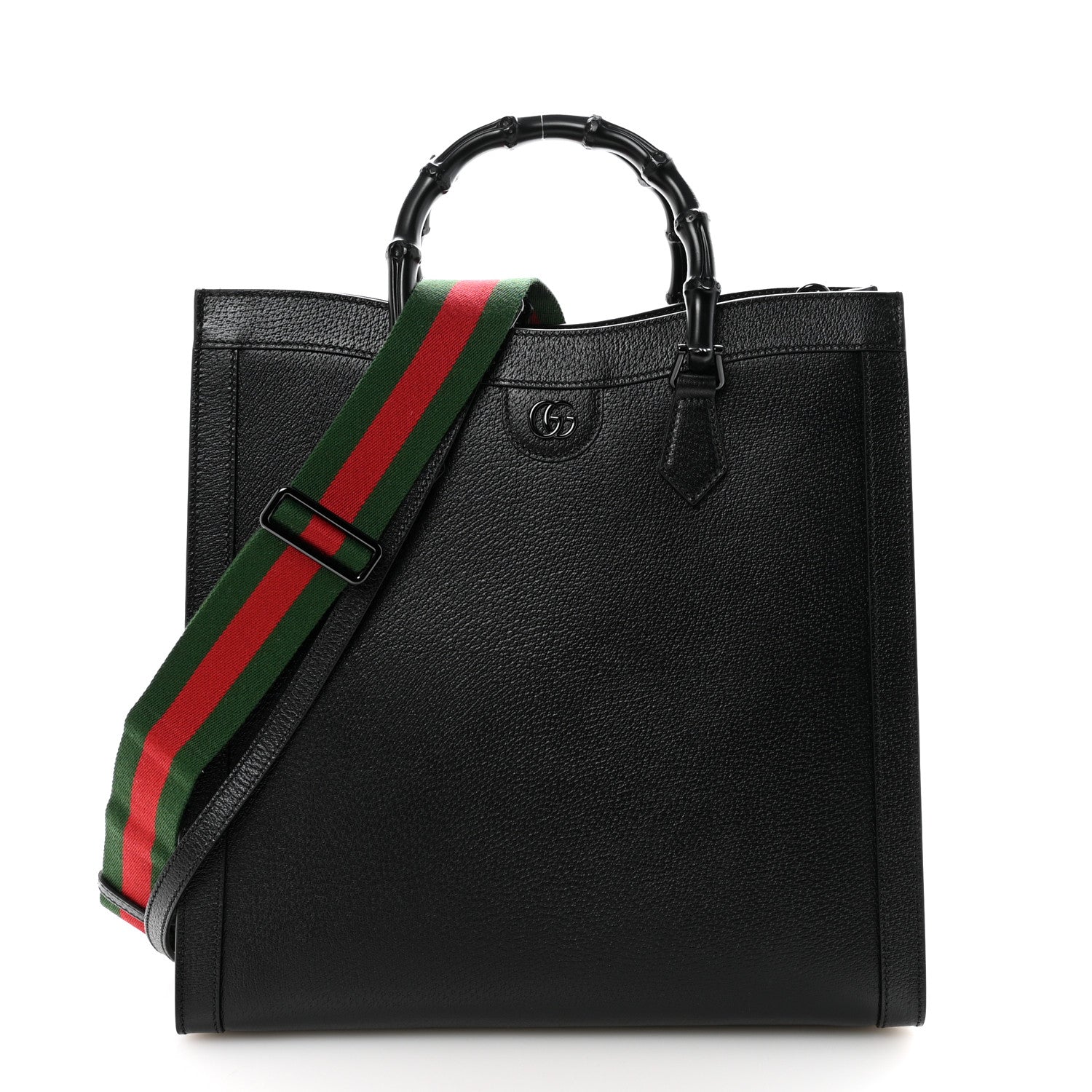 Gucci Textured Dollar Calfskin Web Monochrome Large Diana Tote Bag Black