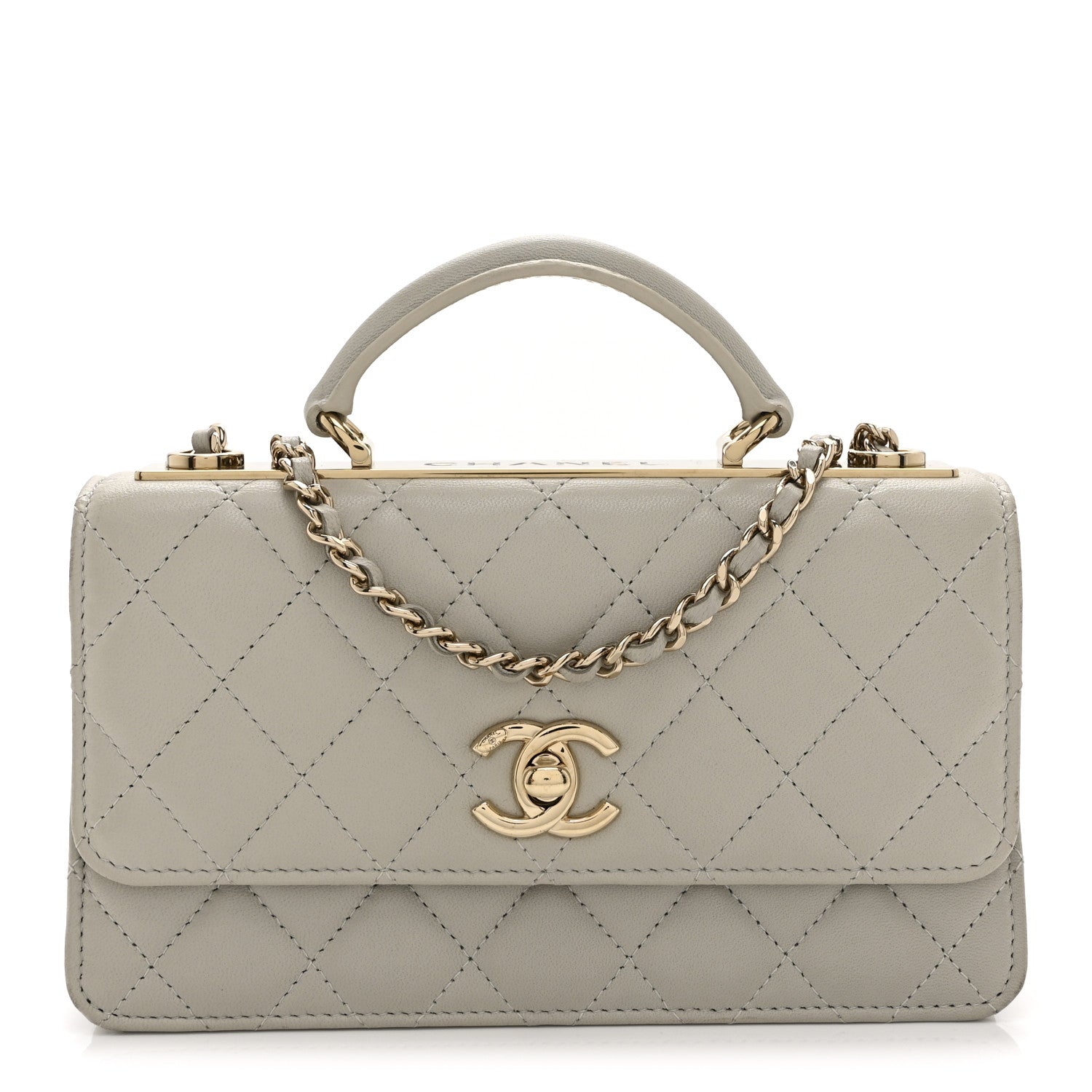 Chanel Lambskin Quilted Trendy CC Dual Handle Clutch With Chain Grey
