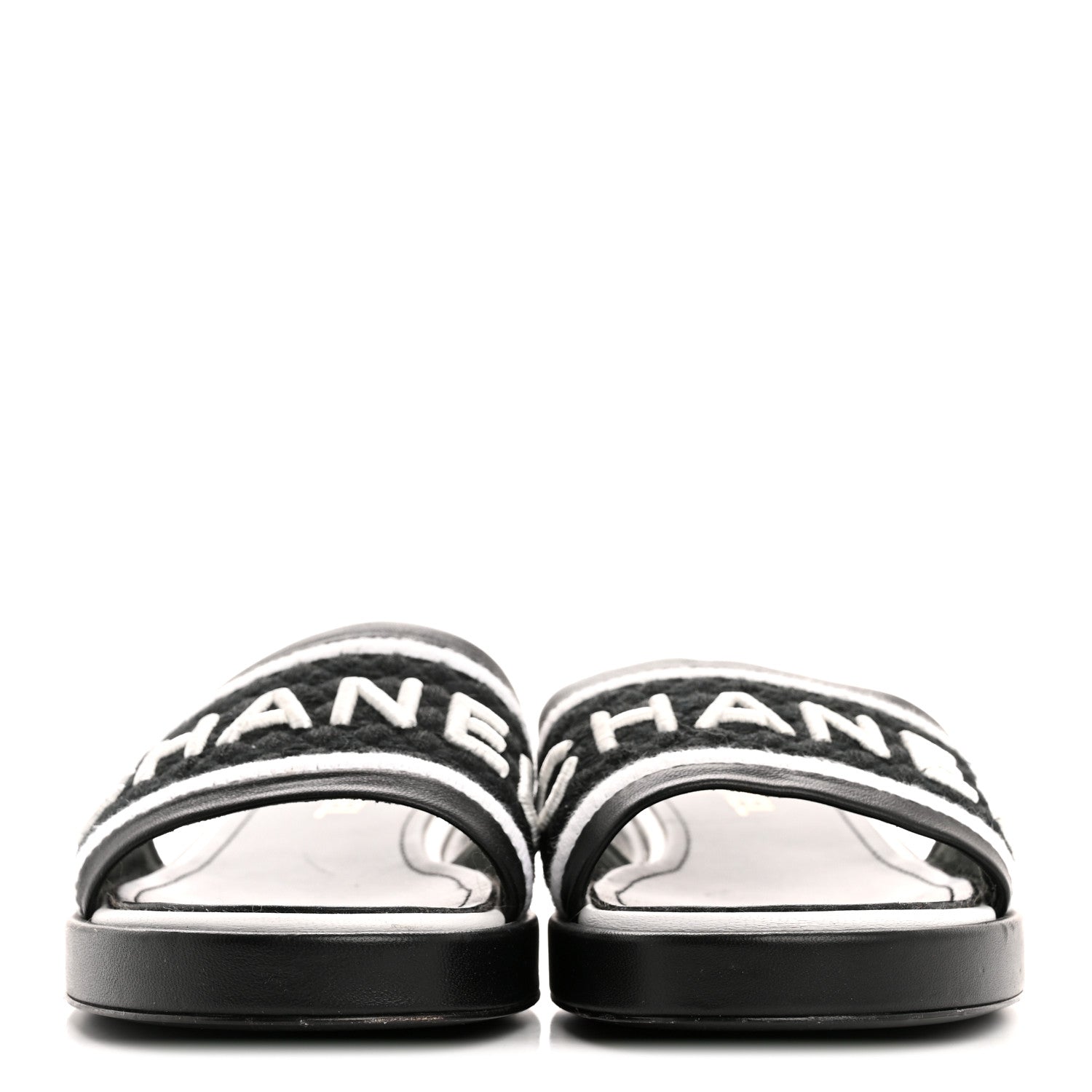 Lambskin Embroidered CC Mule Sandal 40 Black White