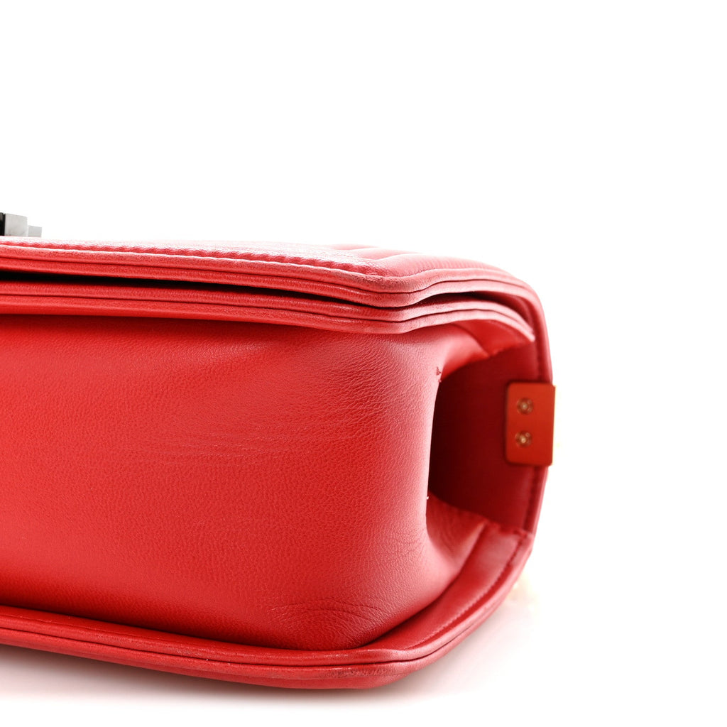 Chanel Lambskin Embossed Medium Boy Cube Flap Red