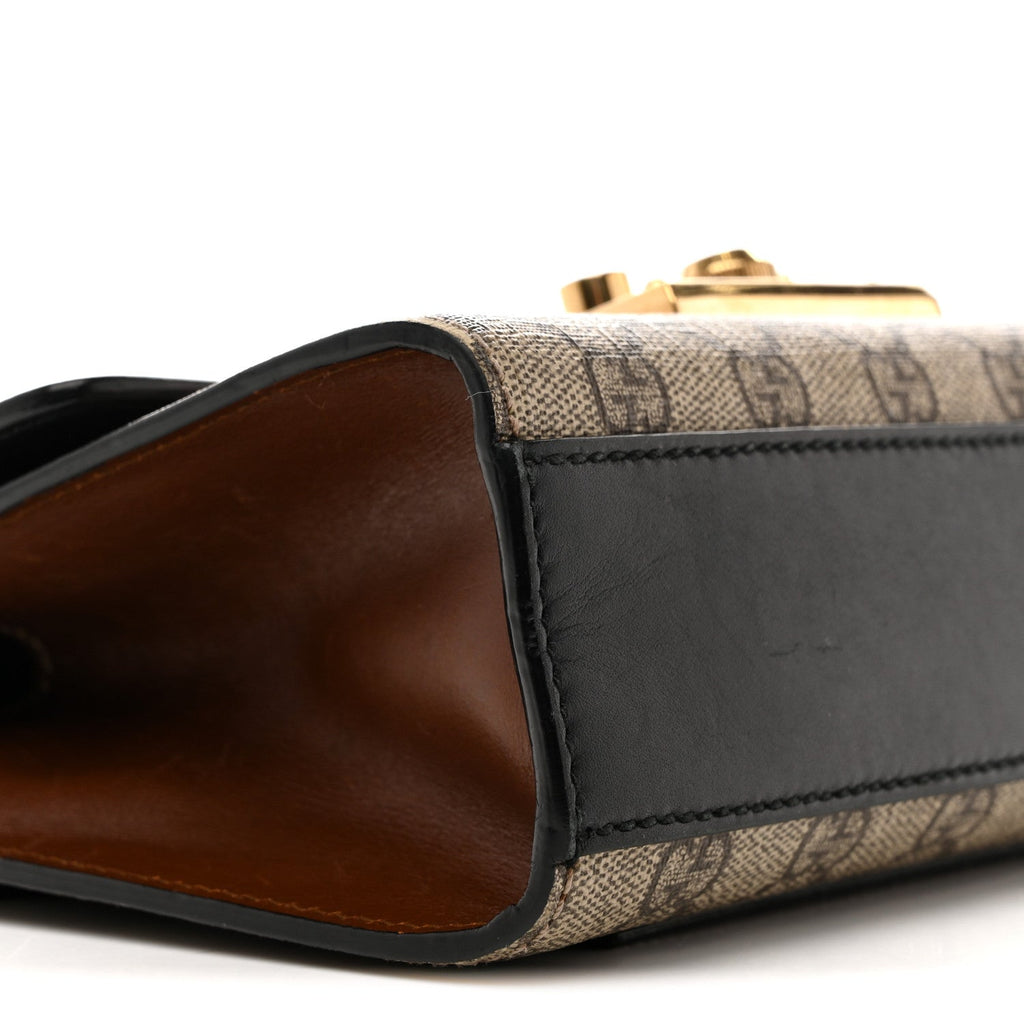 Gucci GG Supreme Monogram Calfskin Small Padlock Shoulder Bag Beige Black Cuir