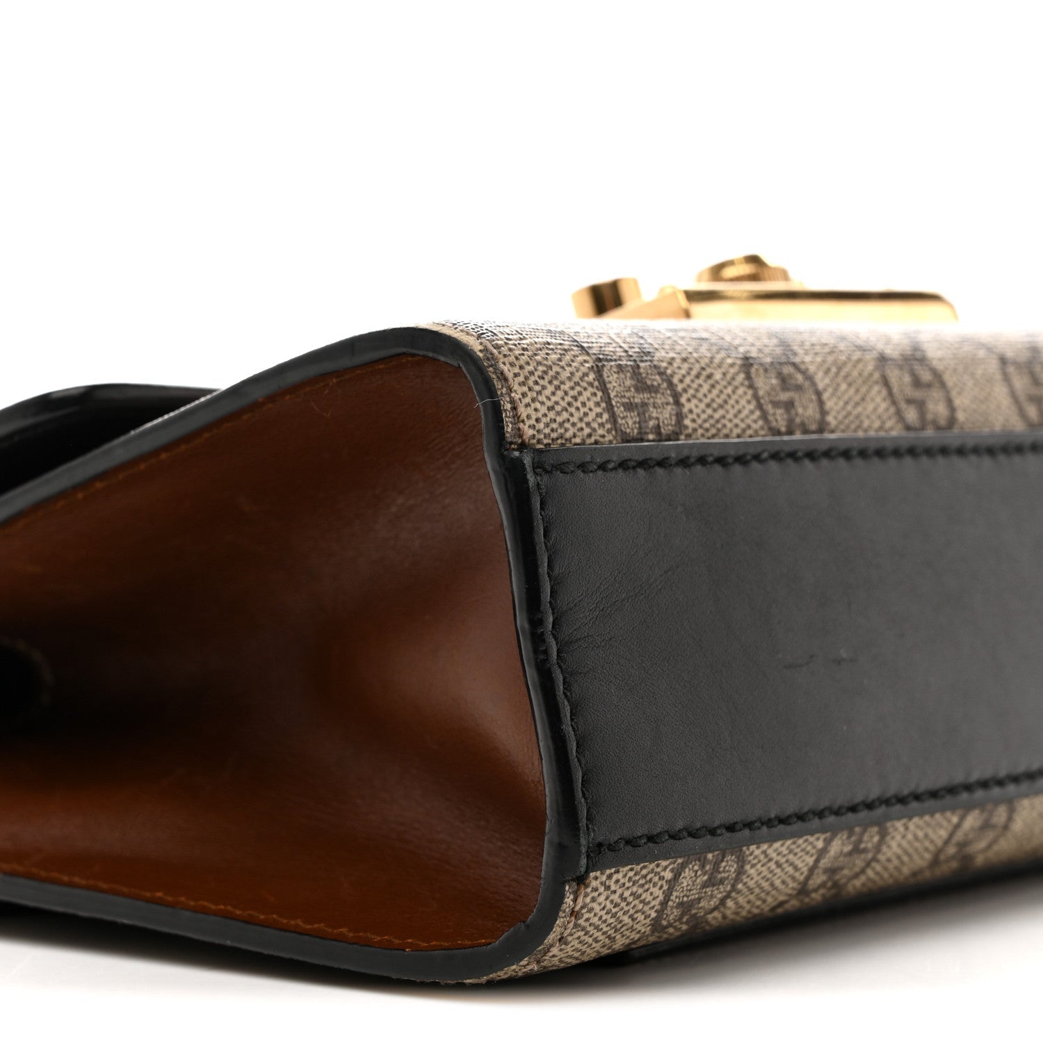 Gucci GG Supreme Monogram Calfskin Small Padlock Shoulder Bag Beige Black Cuir