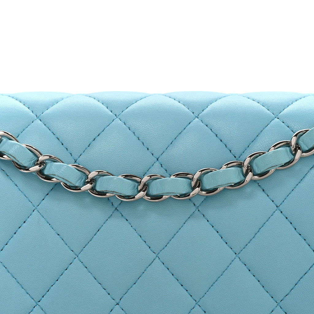 Chanel Lambskin Quilted Medium Double Flap Light Blue