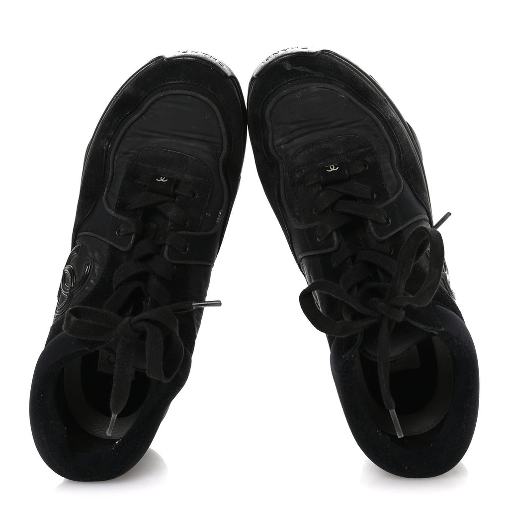 Fabric Calfskin Suede CC Sneakers 36.5 Black