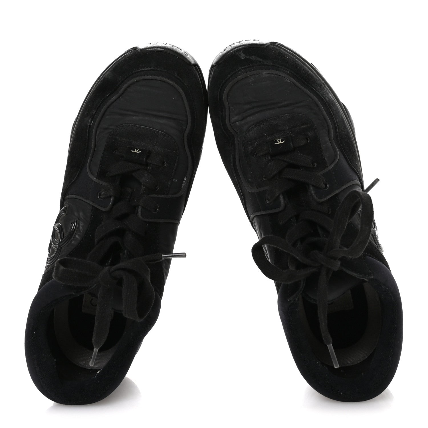 Fabric Calfskin Suede CC Sneakers 36.5 Black