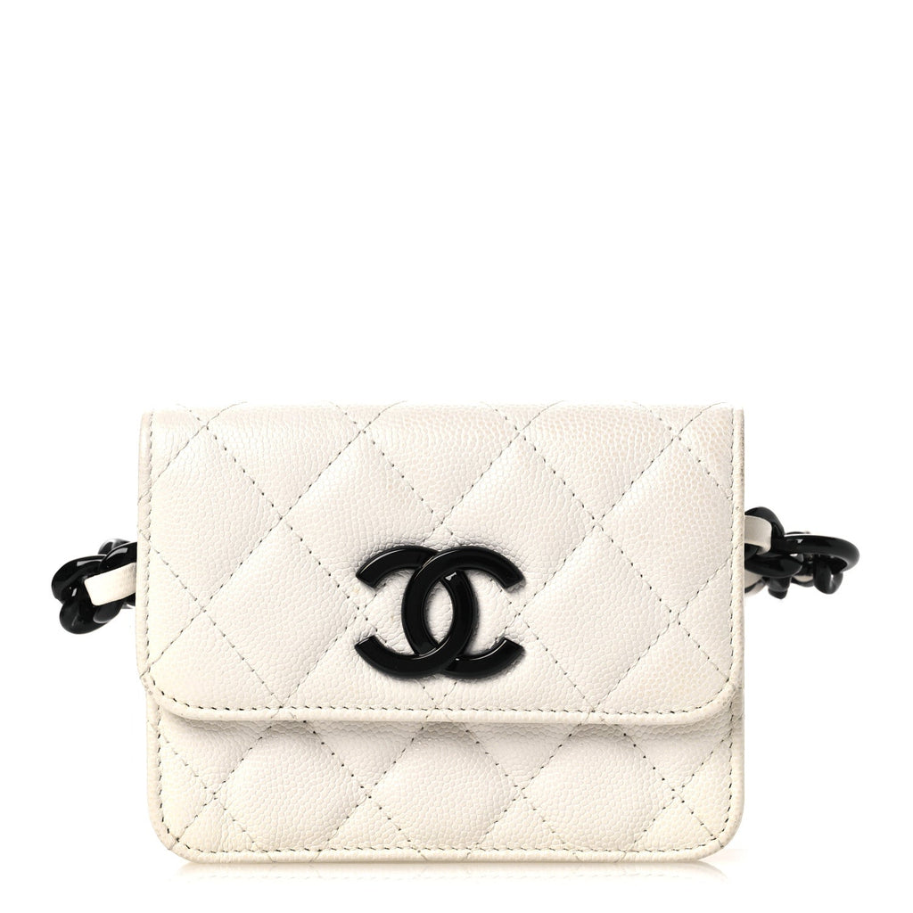 Chanel Caviar Quilted My Everything Belt Flap Card Holder White
