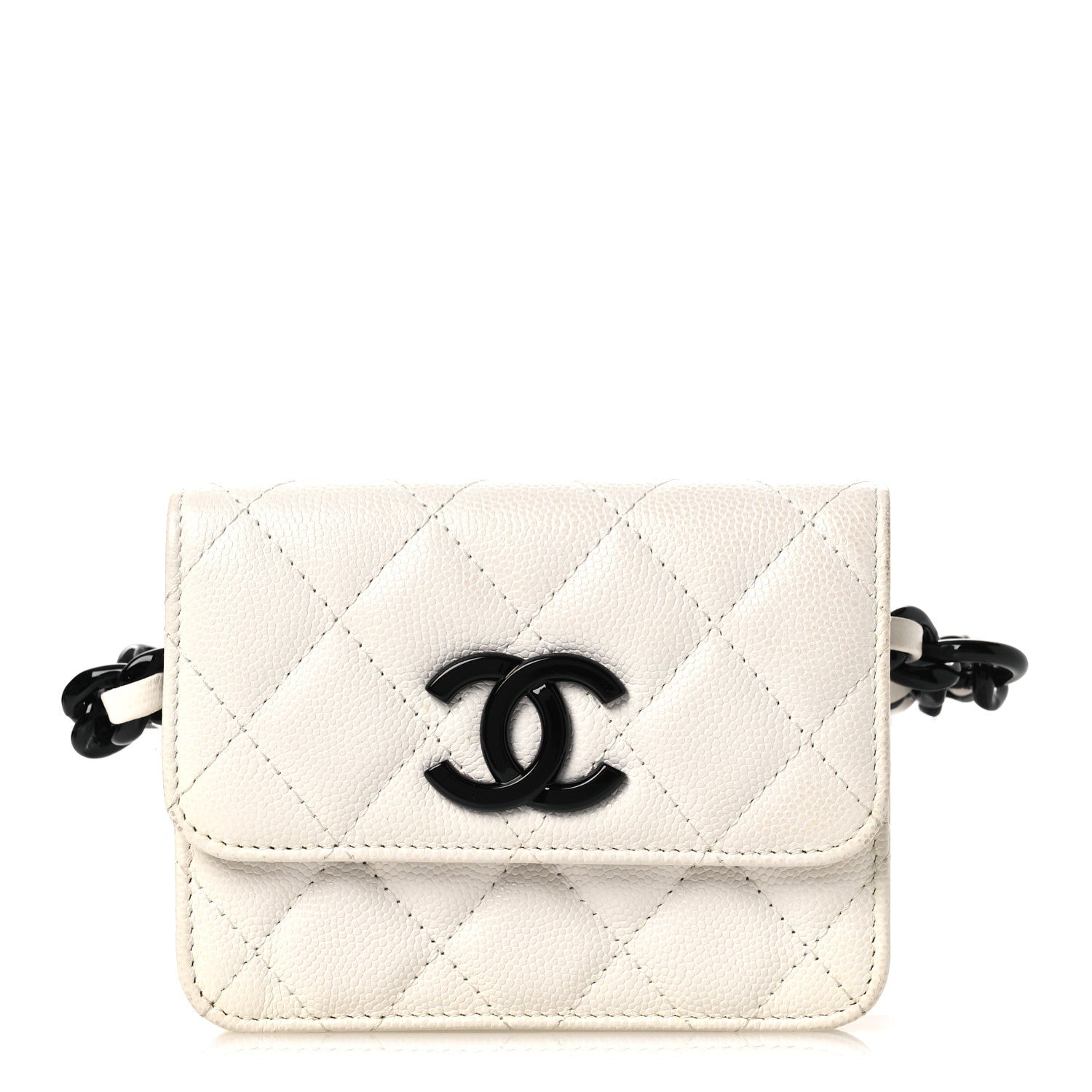 Chanel Caviar Quilted My Everything Belt Flap Card Holder White