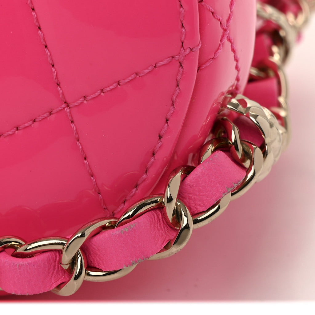 Chanel Patent Quilted CC Vani-Tea Case With Chain Neon Pink