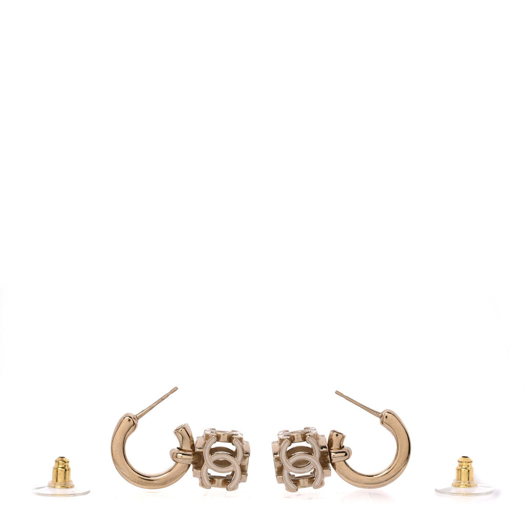 Enamel CC Cube Drop Earrings Gold White