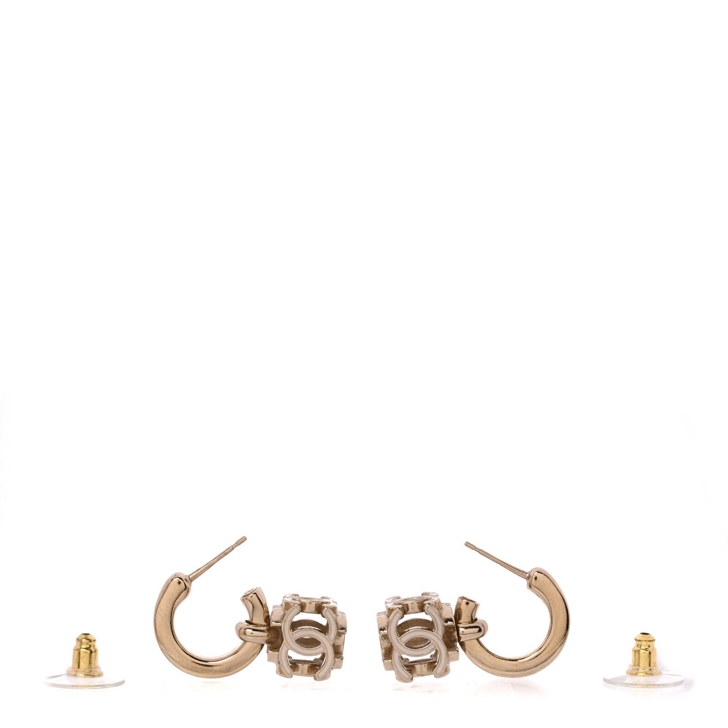 Enamel CC Cube Drop Earrings Gold White