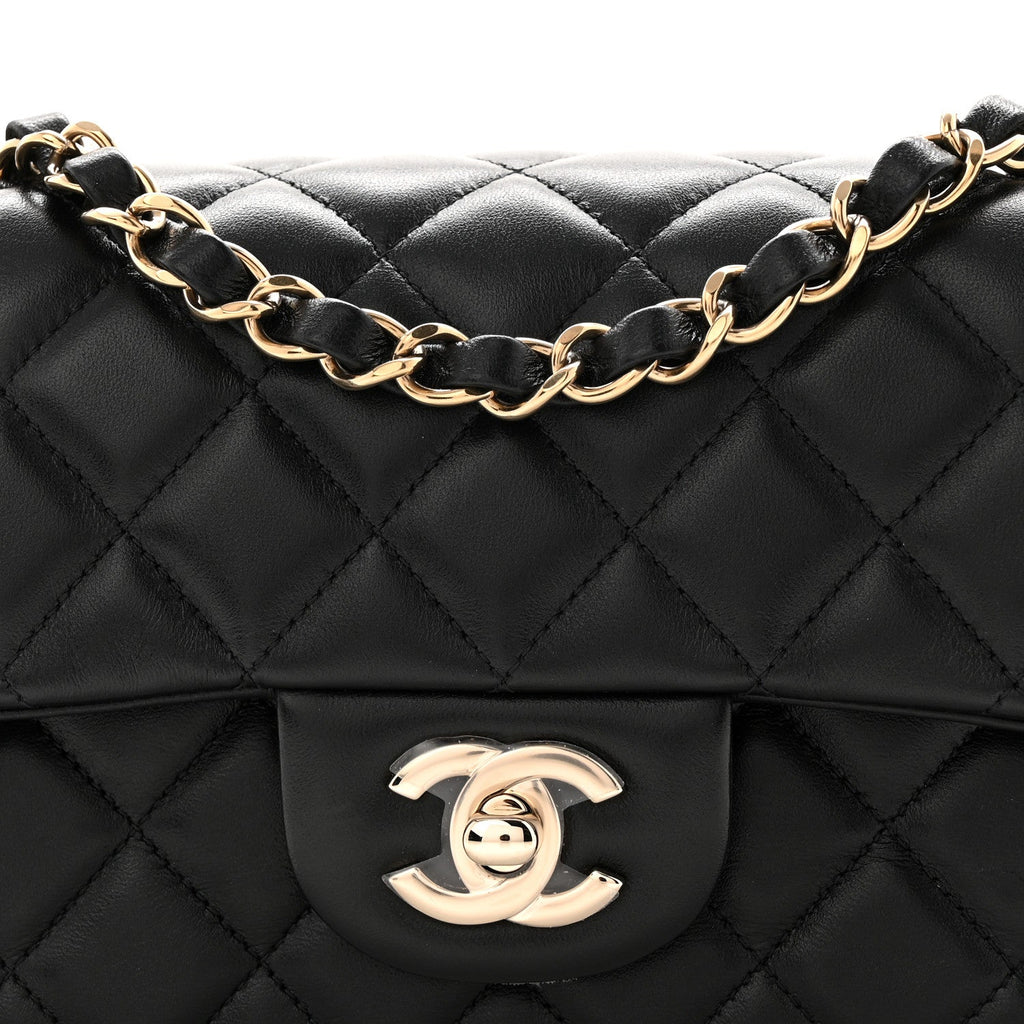 Chanel Lambskin Quilted Mini Rectangular Flap Black