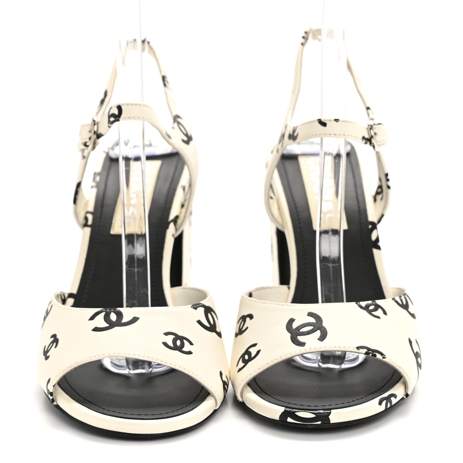 Printed Lambskin CC Sandals 41 White Black