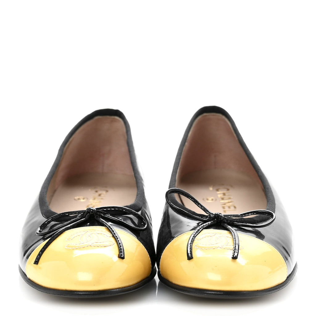 Patent CC Cap Toe Ballerina Flats 40 Black Beige