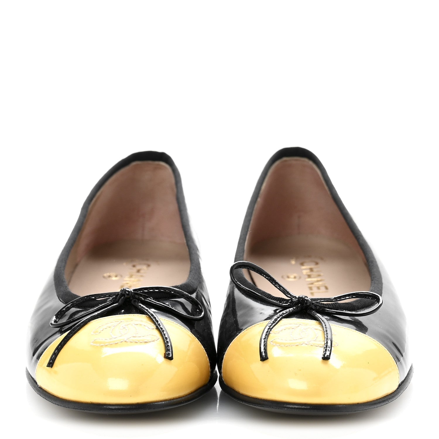 Patent CC Cap Toe Ballerina Flats 40 Black Beige