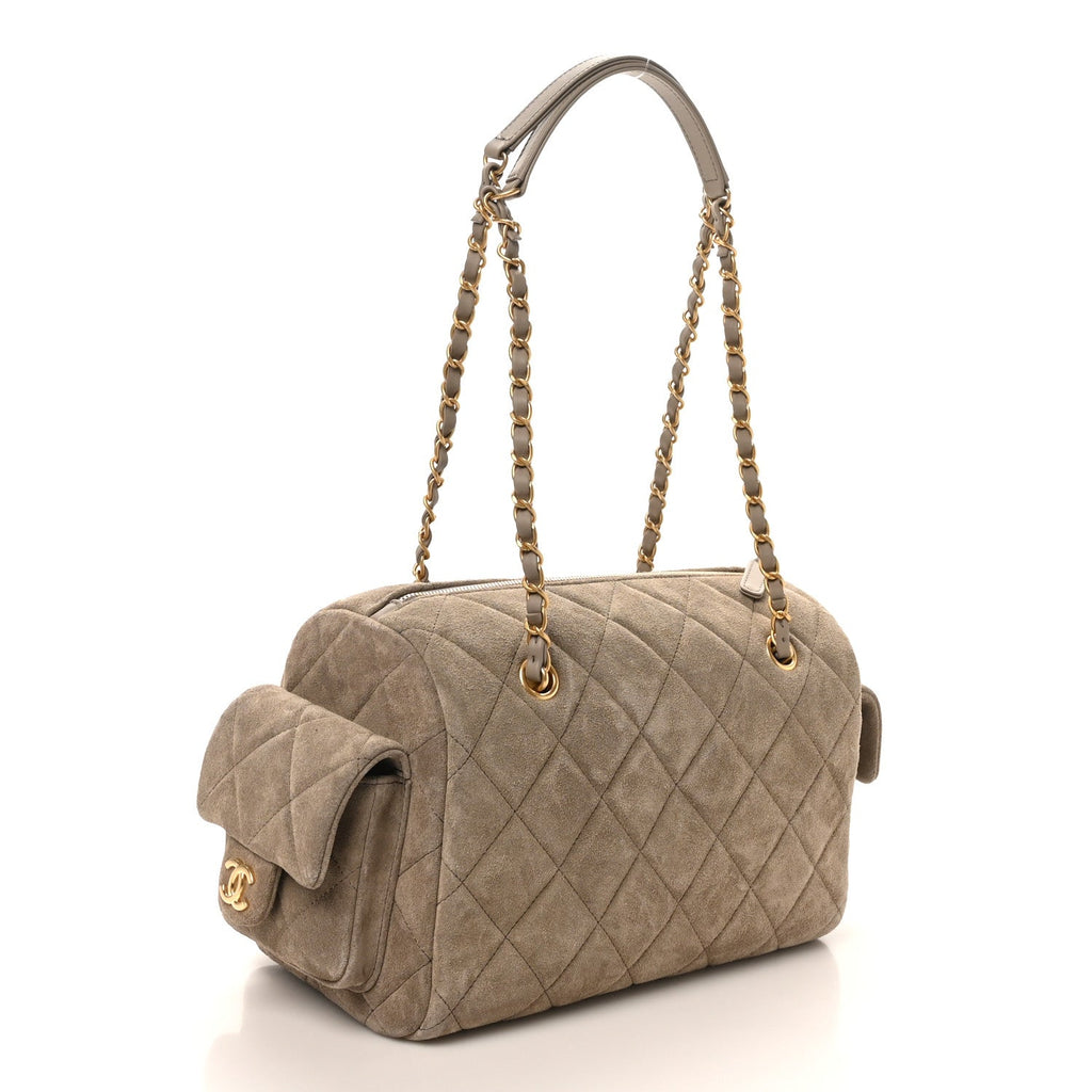 Chanel Suede Quilted Chanel 25 Bowling Bag Dark Grey