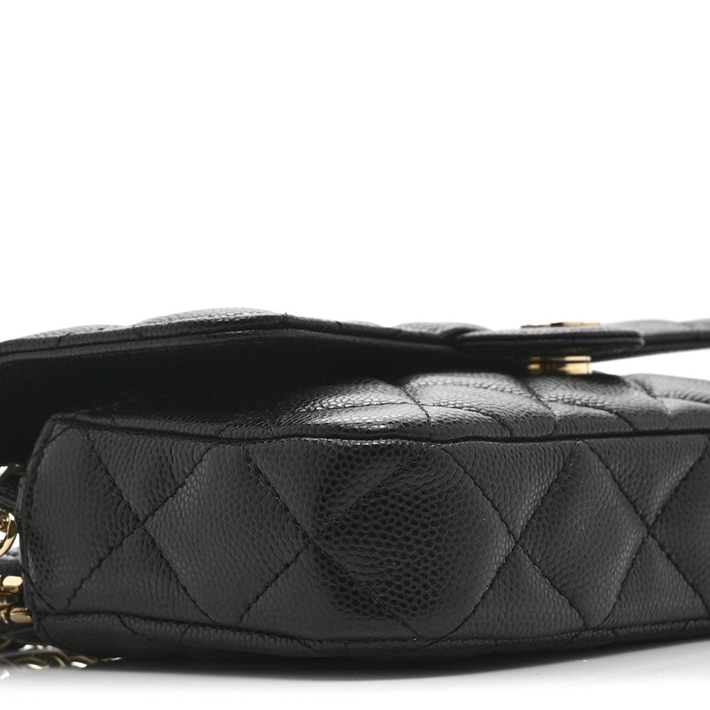 Caviar Quilted Flap Phone Holder With Chain Black
