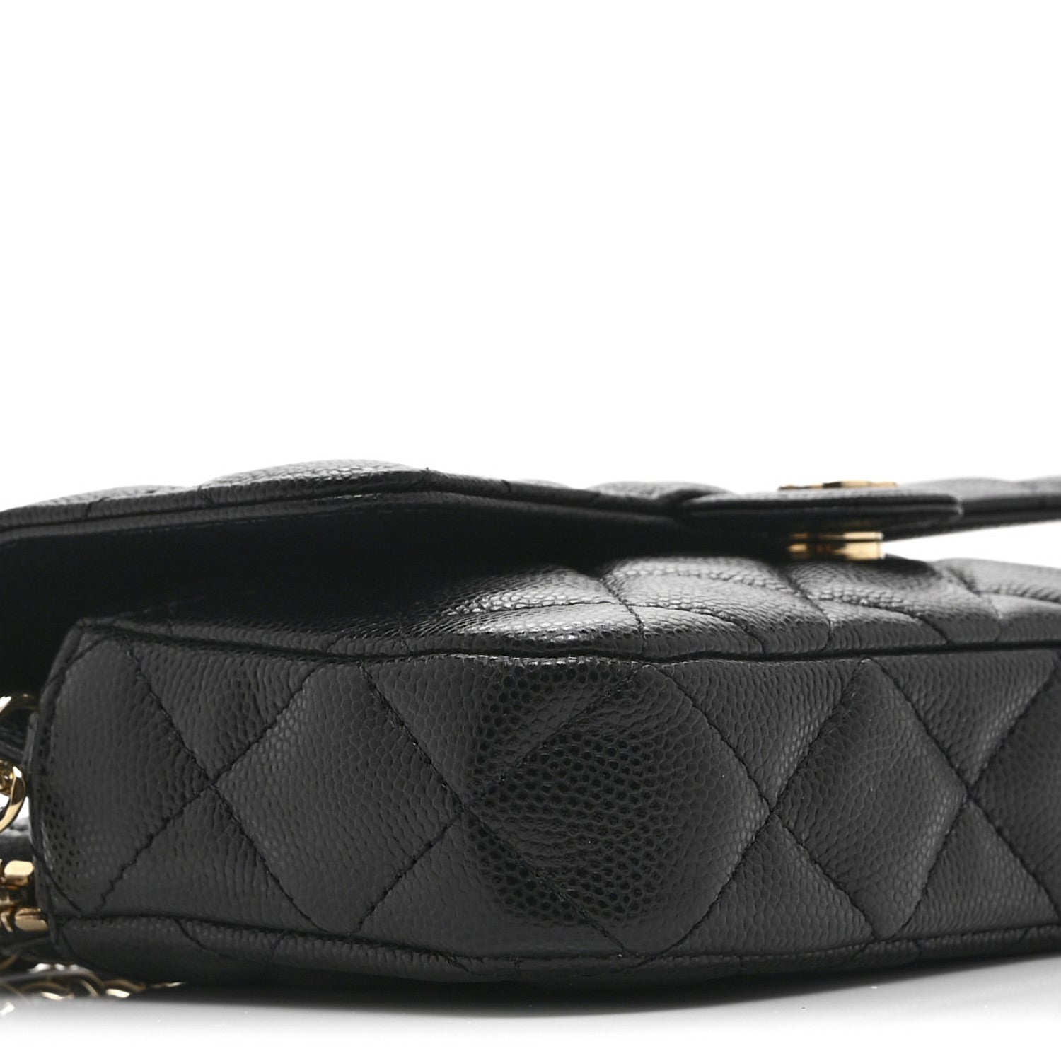 Caviar Quilted Flap Phone Holder With Chain Black