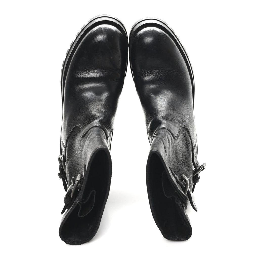 Prada Calfskin Double Buckle Combat Boots 37 Black