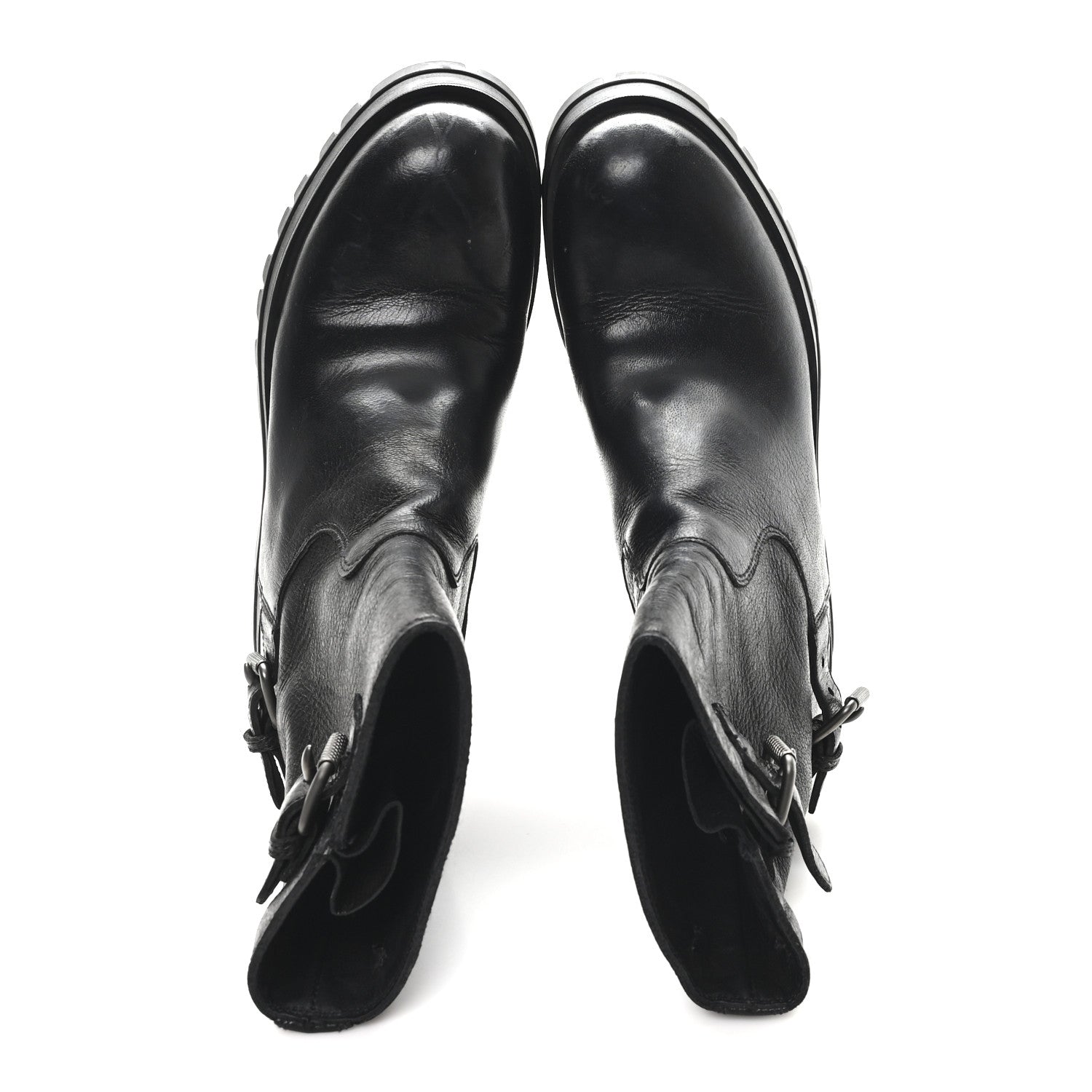 Prada Calfskin Double Buckle Combat Boots 37 Black