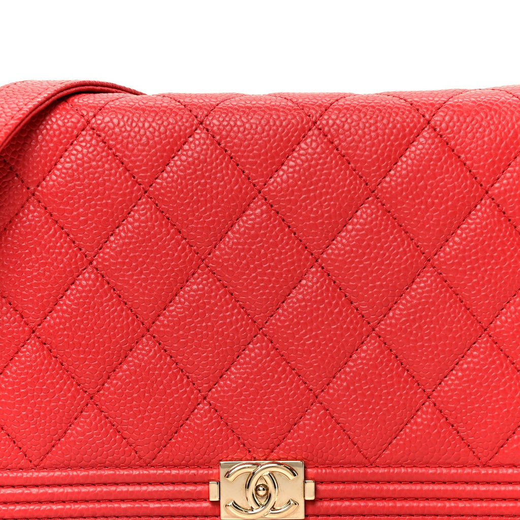 Chanel Caviar Quilted Boy Wallet On Chain WOC Red
