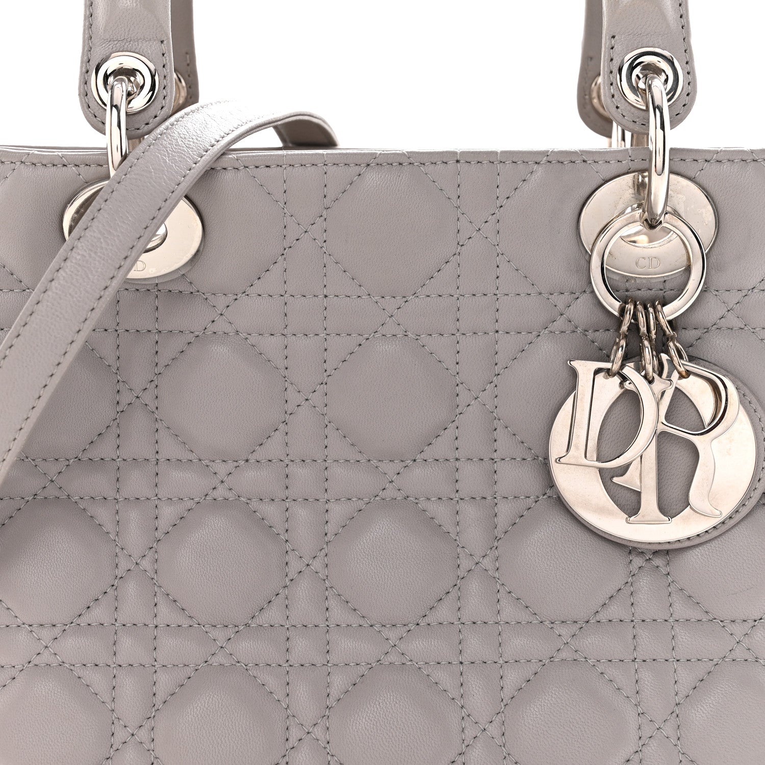 Christian Dior Lambskin Cannage Medium Lady Dior Grey