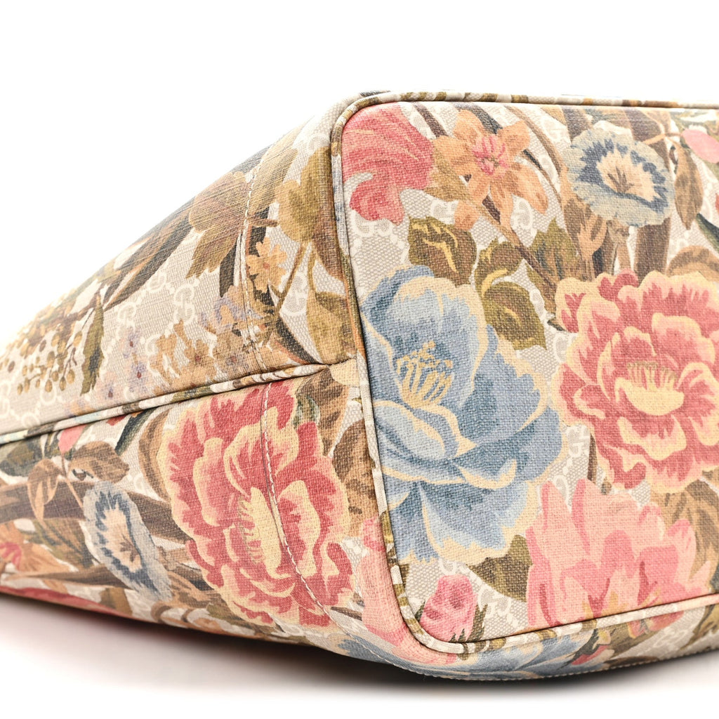 Gucci GG Supreme Monogram Water Flora Web Large Ophidia Tote Beige White Multicolor