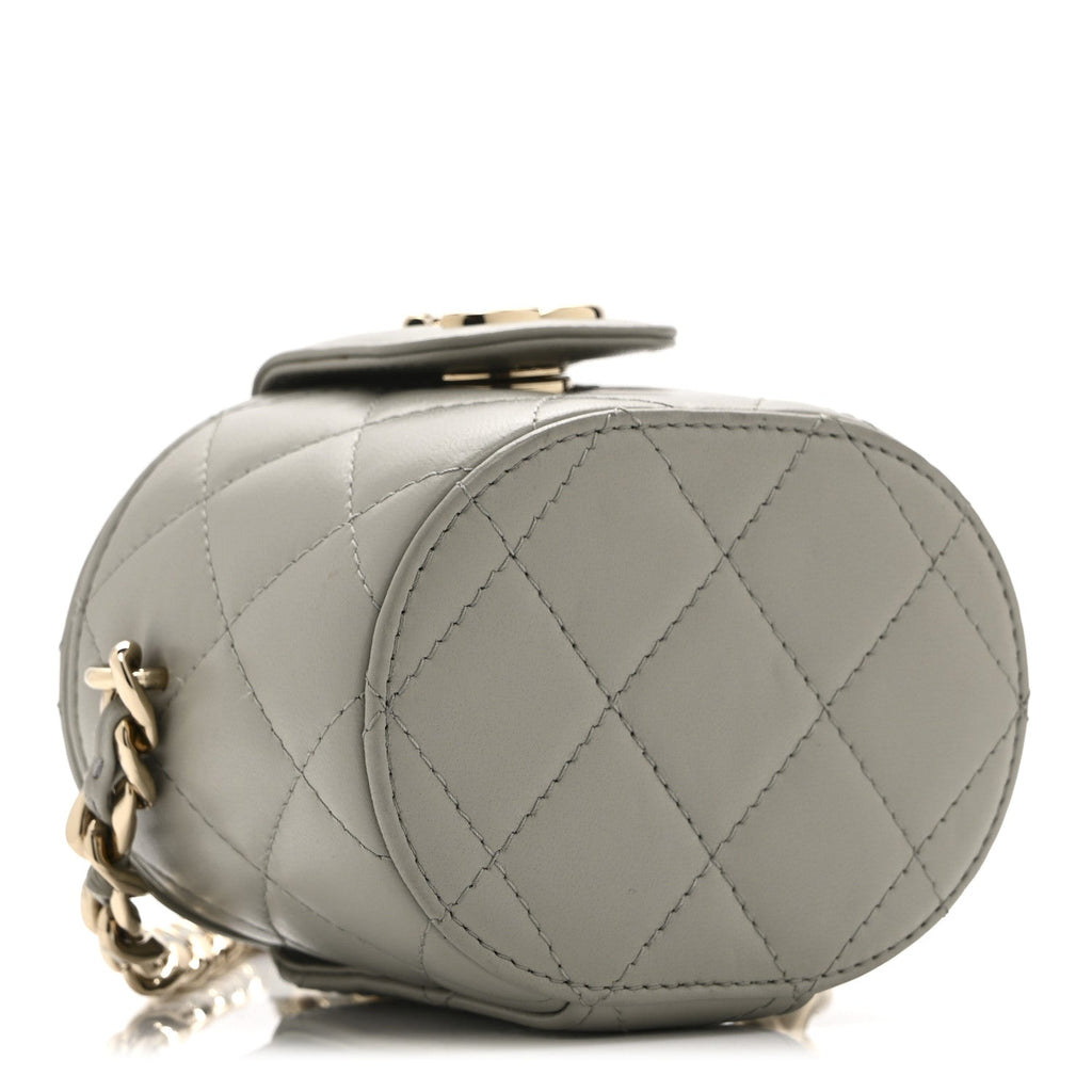 Chanel Lambskin Quilted Mini Vanity Case With Chain Grey