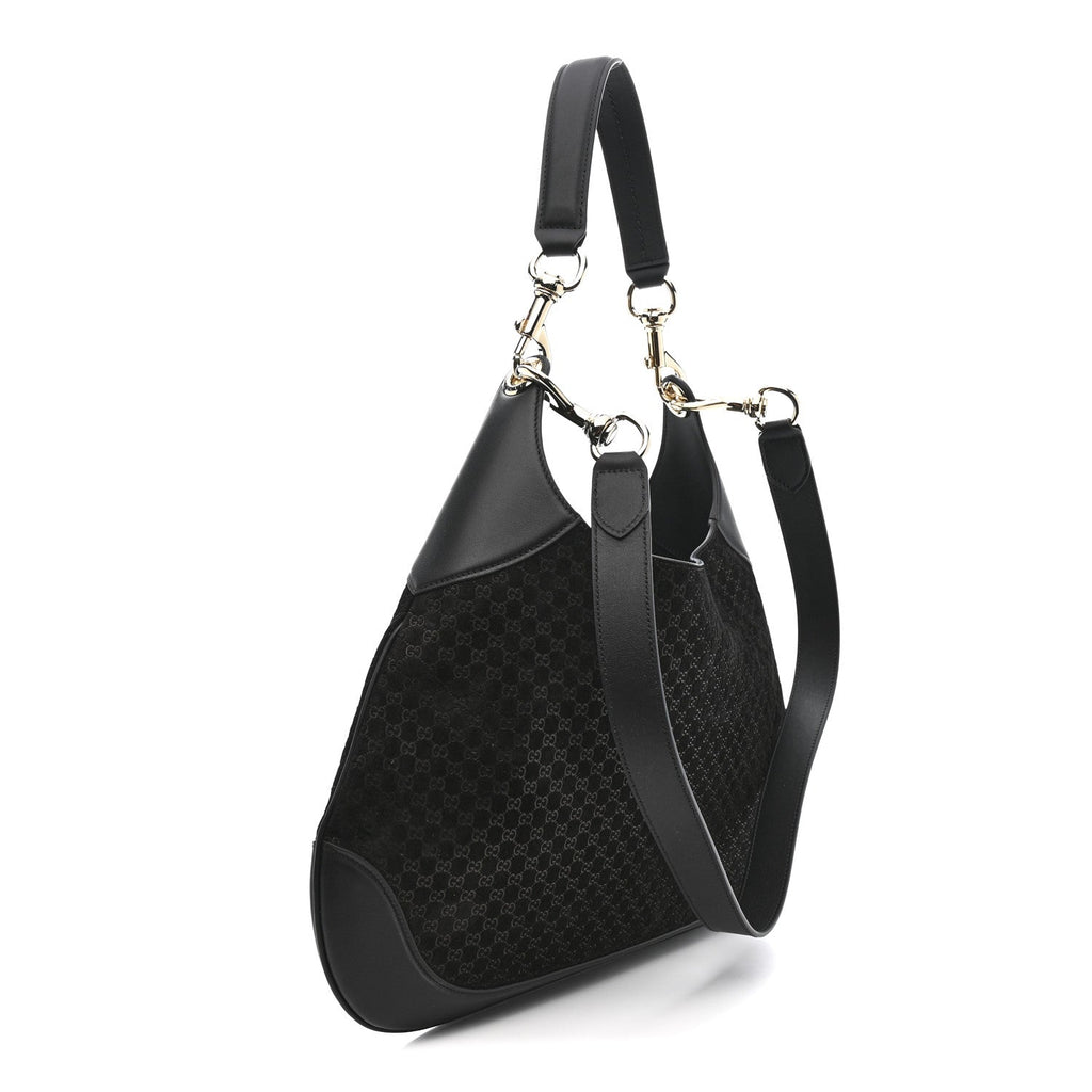 Gucci Suede Micro GG Calfskin B Medium Shoulder Bag  Arabella Black