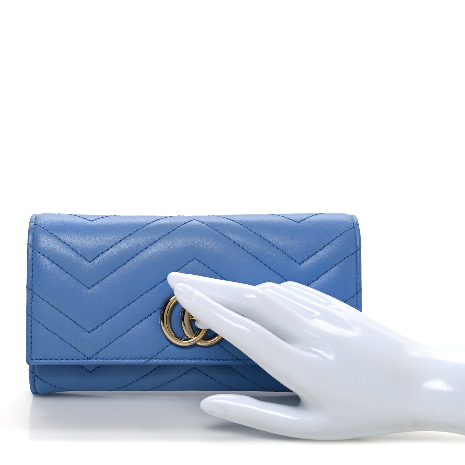 Gucci Calfskin Matelasse GG Marmont Continental Wallet Clear Sky Blue