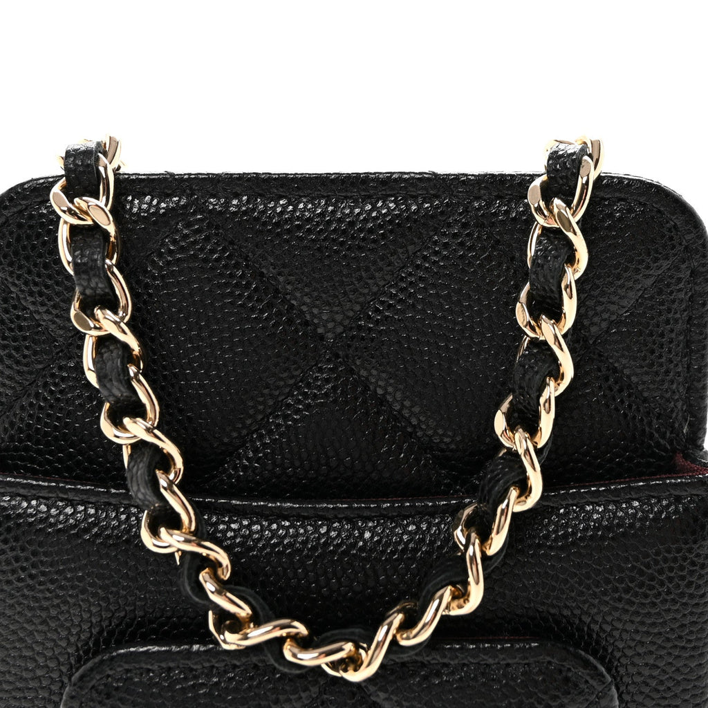 Caviar Quilted Zip Phone Case Black
