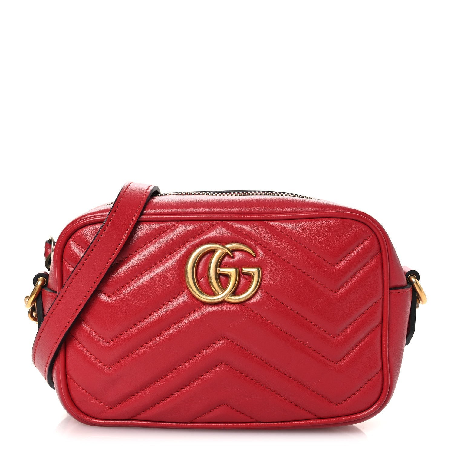 Gucci Calfskin Matelasse Mini GG Marmont Chain Shoulder Bag Hibiscus Red