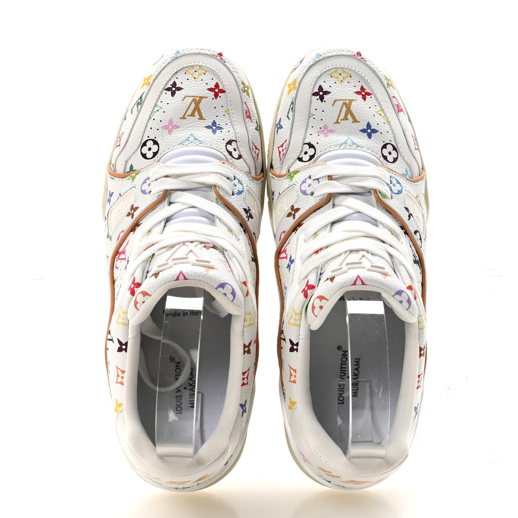 Louis Vuitton LV X TM Calfskin Monogram Multicolor Womens LV Trainer Sneakers 39 White