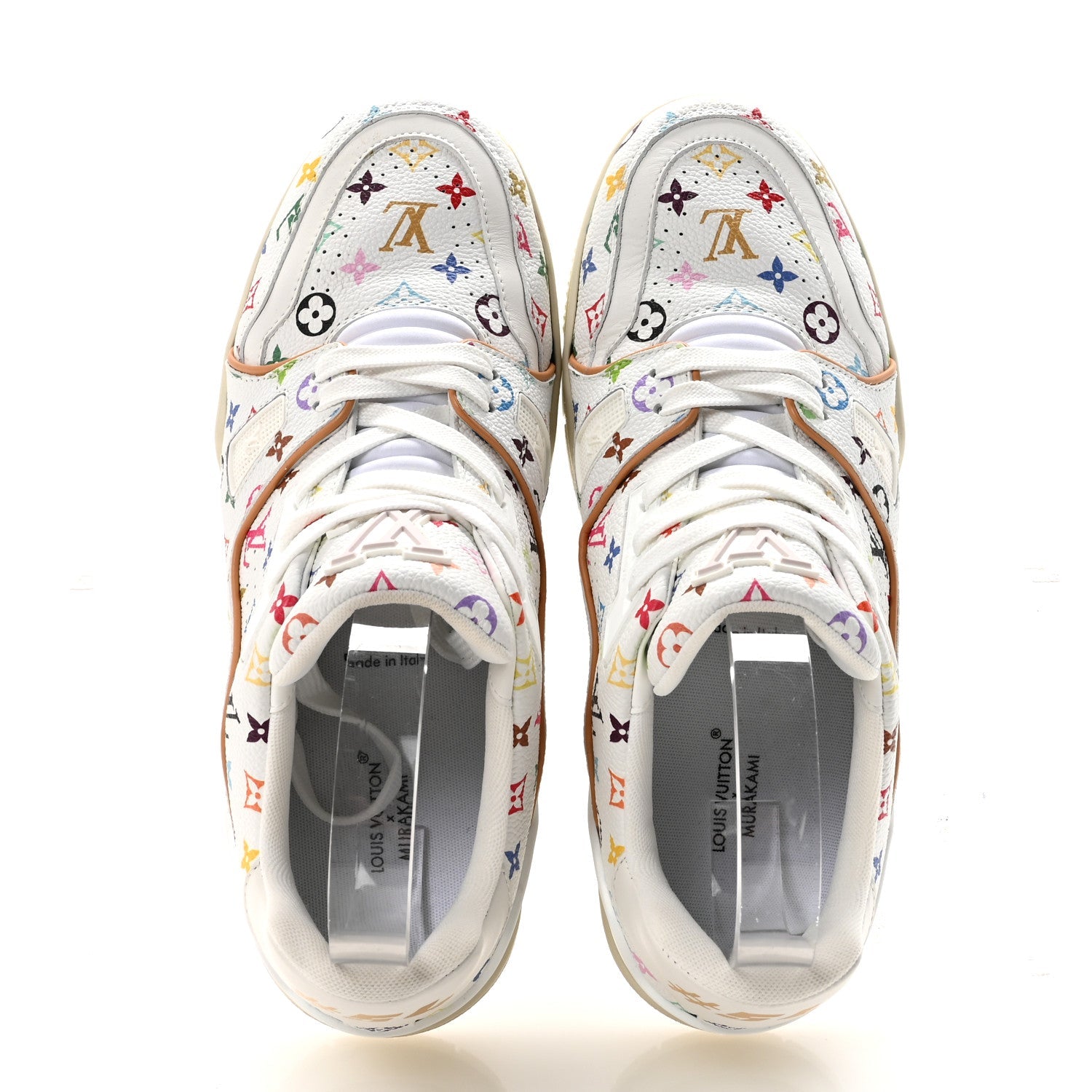 Louis Vuitton LV X TM Calfskin Monogram Multicolor Womens LV Trainer Sneakers 39 White