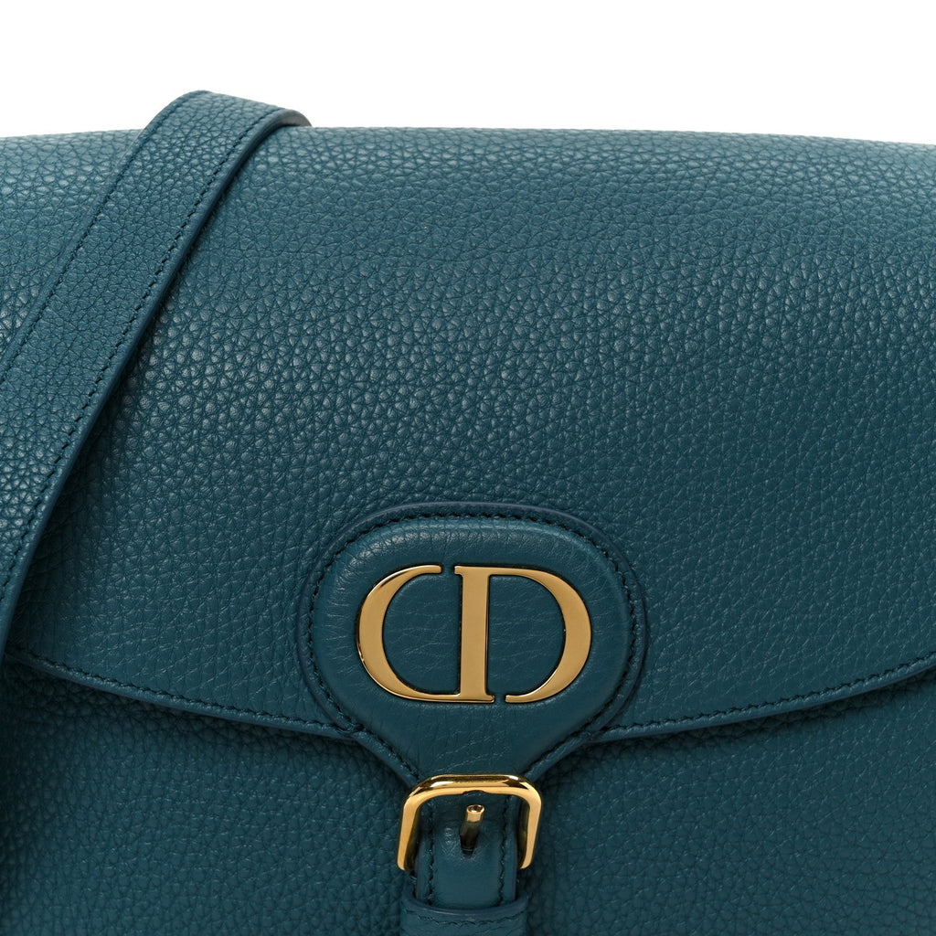 Christian Dior Grained Calfskin Medium Bobby Flap Steel Blue