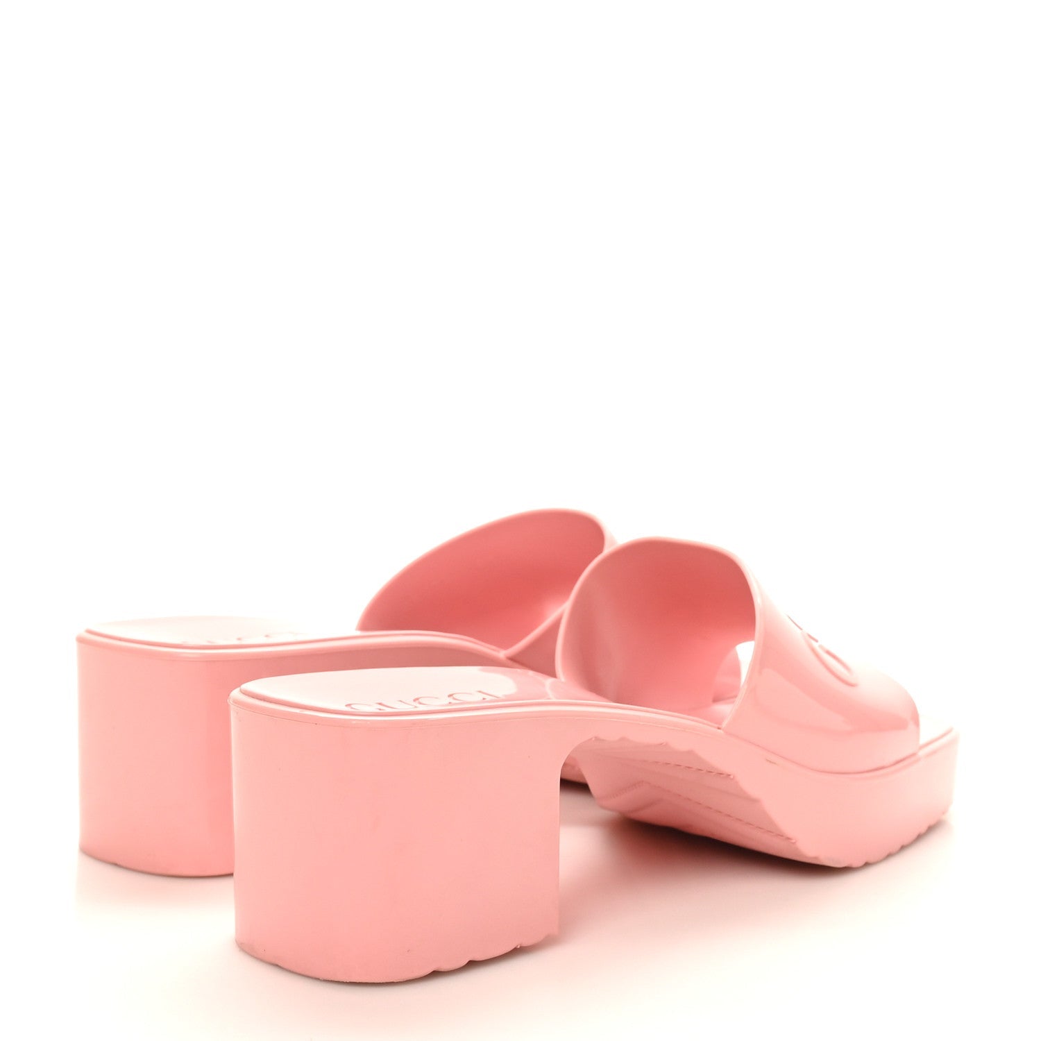 Gucci Rubber Gucci Logo Womens Platform 20/60mm Slide Sandals 38 Wild Rose