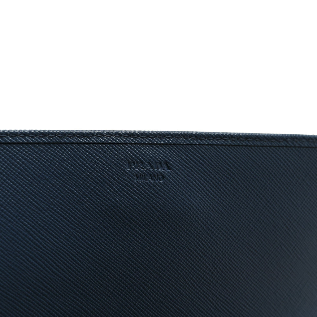 Prada Saffiano Metal Oro Chain Wallet Cobalto
