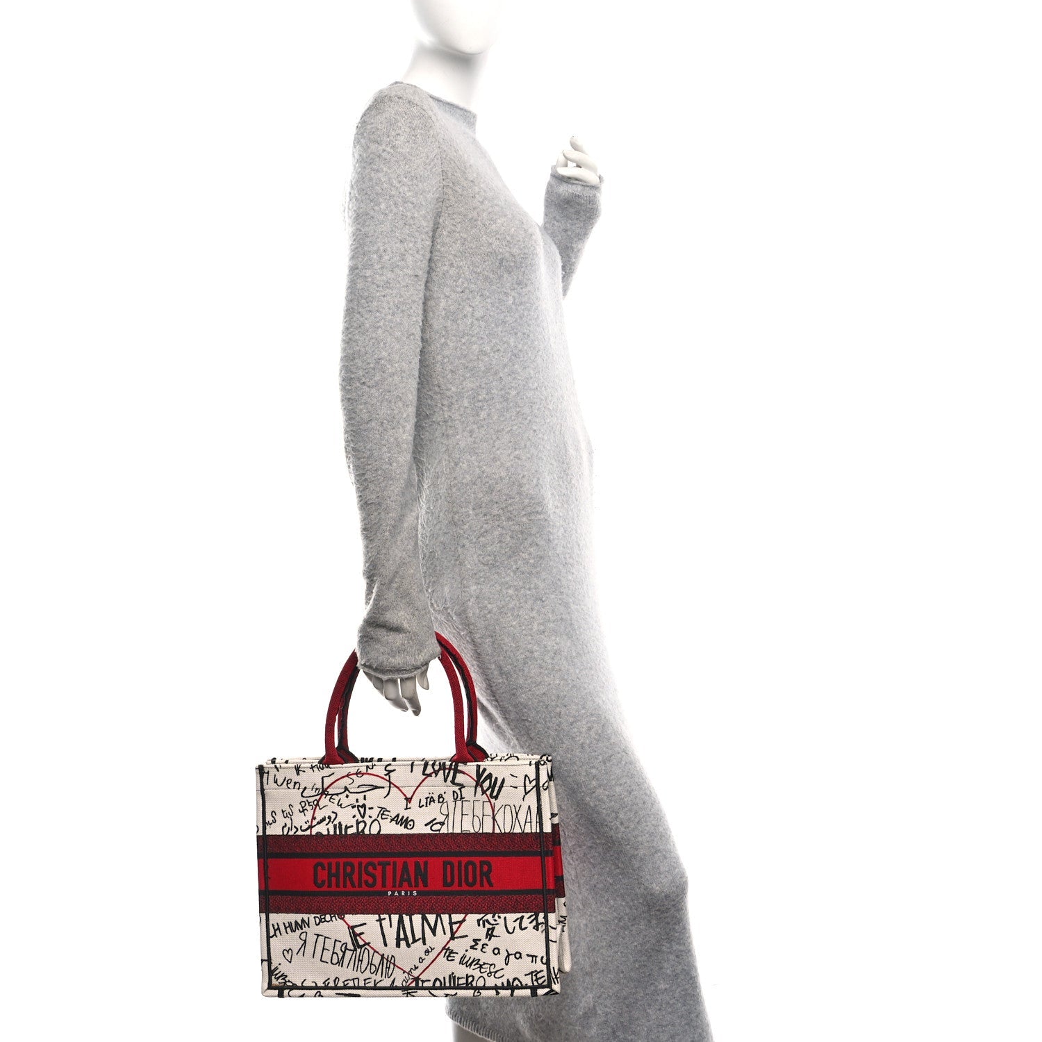 Christian Dior Canvas Embroidered Medium Dioramour Graffiti Book Tote Latte Multicolor