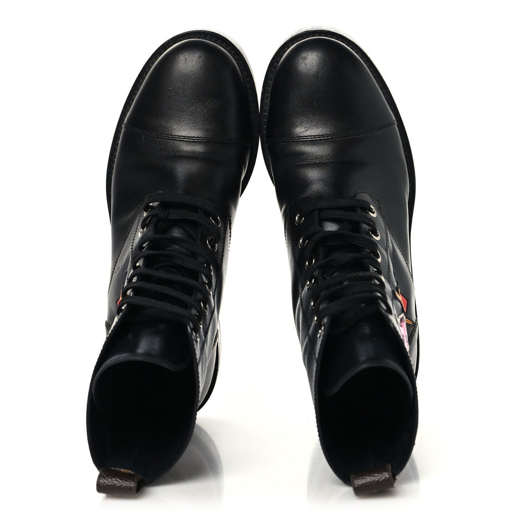 Louis Vuitton Calfskin LV Black Heart Flat Ranger Boots 37 Black