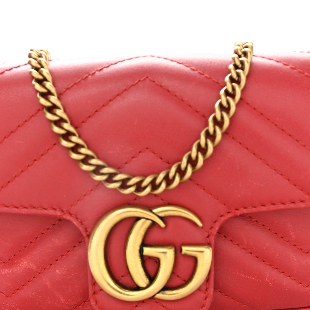 Gucci Calfskin Matelasse Super Mini GG Marmont Shoulder Bag Hibiscus Red