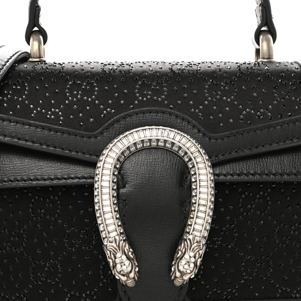 Gucci Satin Crystal GG Monogram Mini Dionysus Top Handle Bag Black