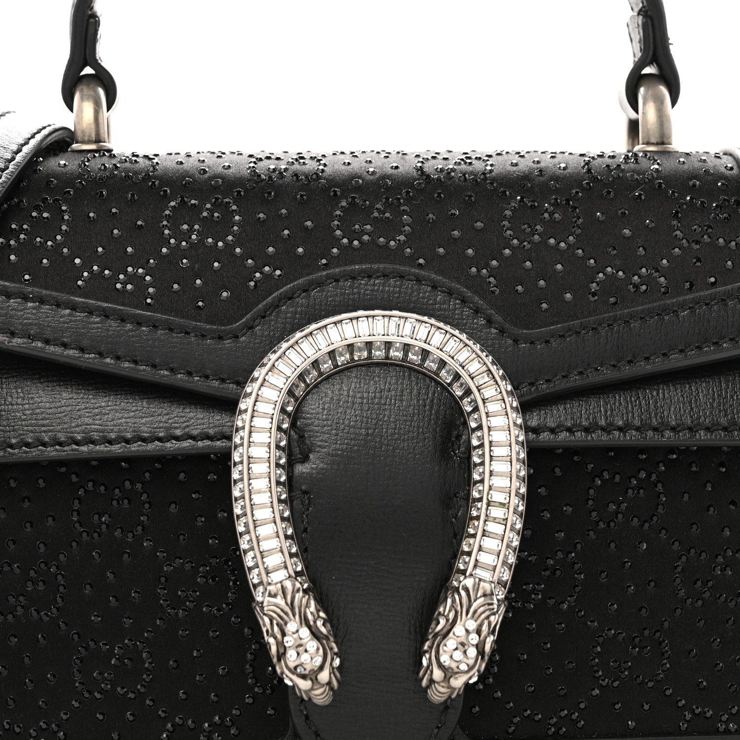 Gucci Satin Crystal GG Monogram Mini Dionysus Top Handle Bag Black