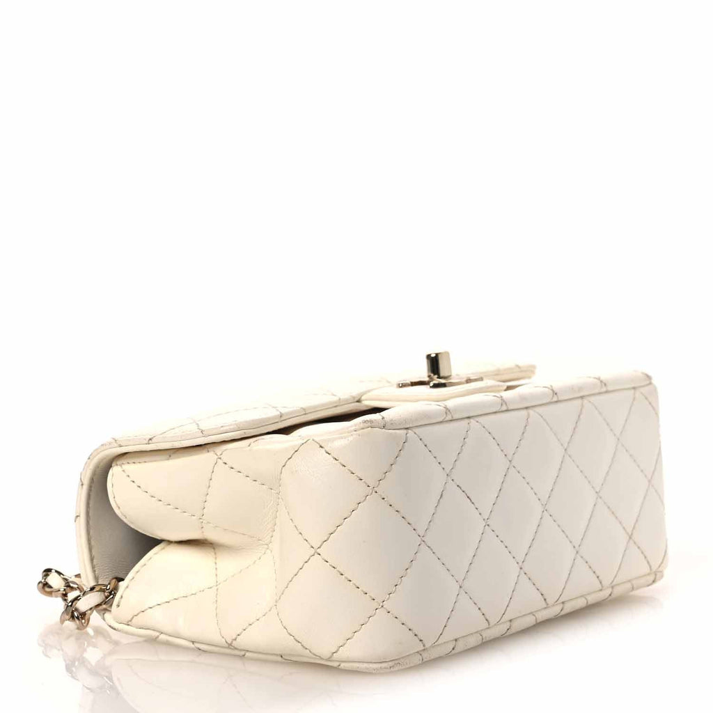 Chanel Lambskin Quilted Mini Crystal Top Handle Rectangular Flap White