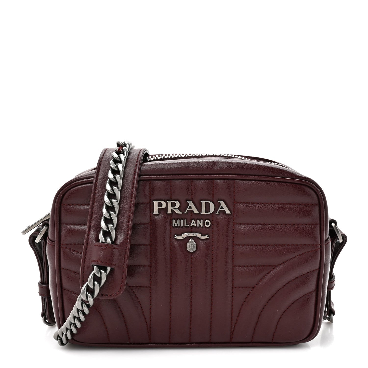 Prada Soft Calfskin Impunture Diagramme Small Camera Bag Granato
