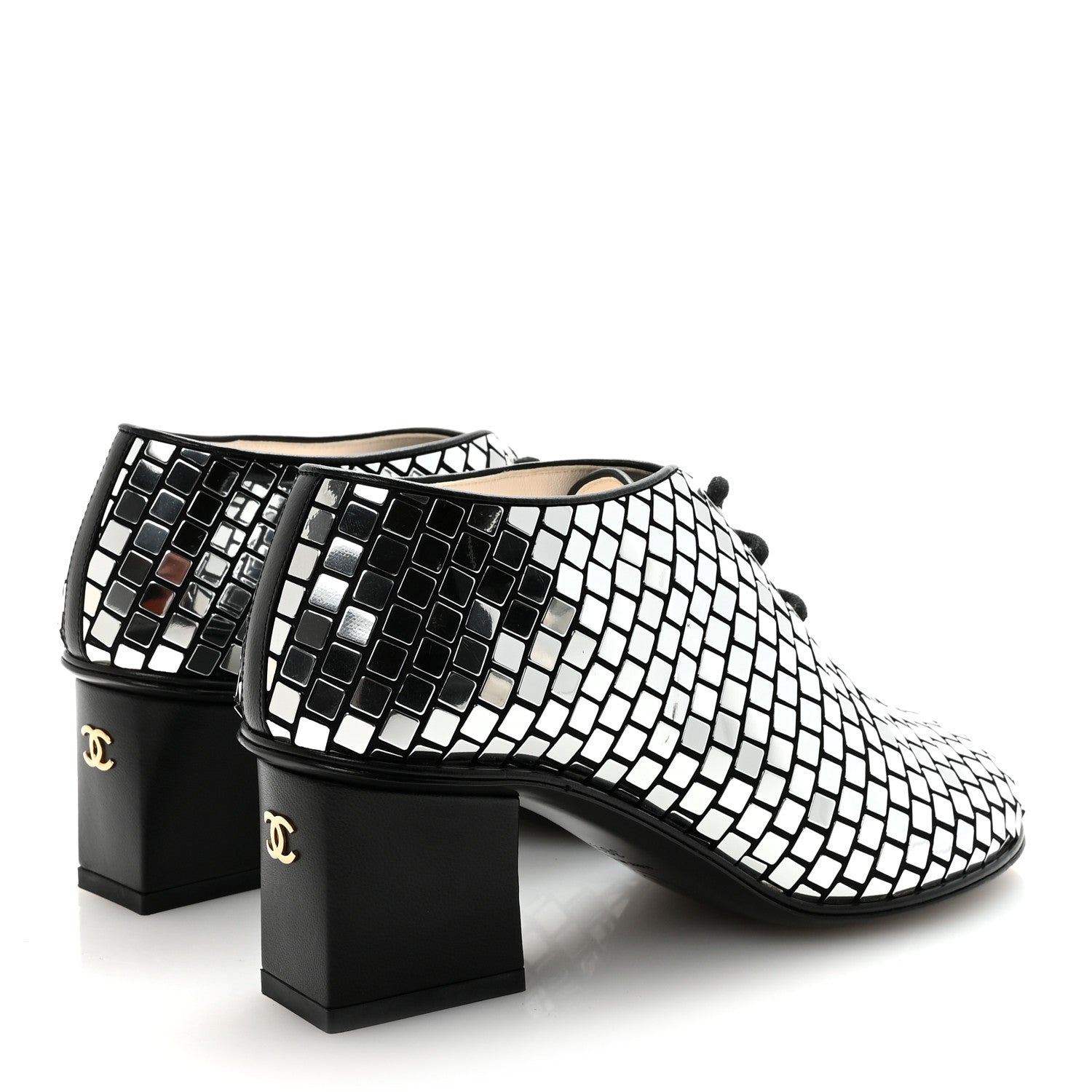 Mirror Facets Lace Up Boots 36.5 Silver