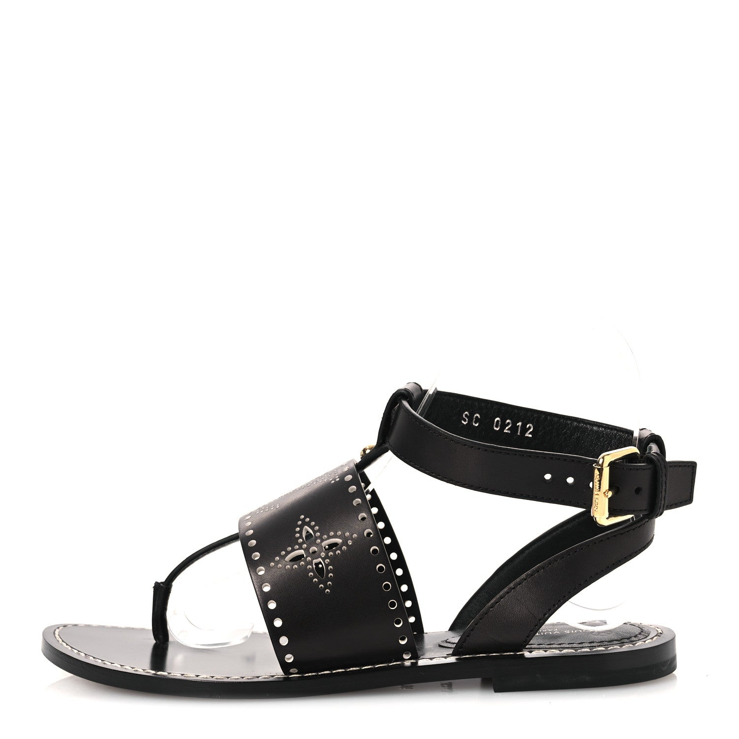 Louis Vuitton Soft Calfskin Perforated Horizon Flat Sandals 36 Black