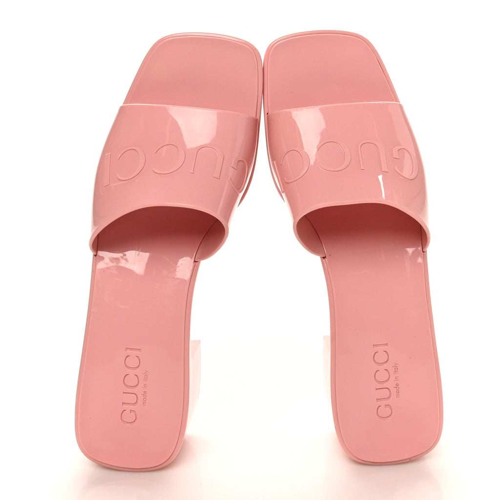Gucci Rubber Gucci Logo Womens Platform 20/60mm Slide Sandals 38 Wild Rose