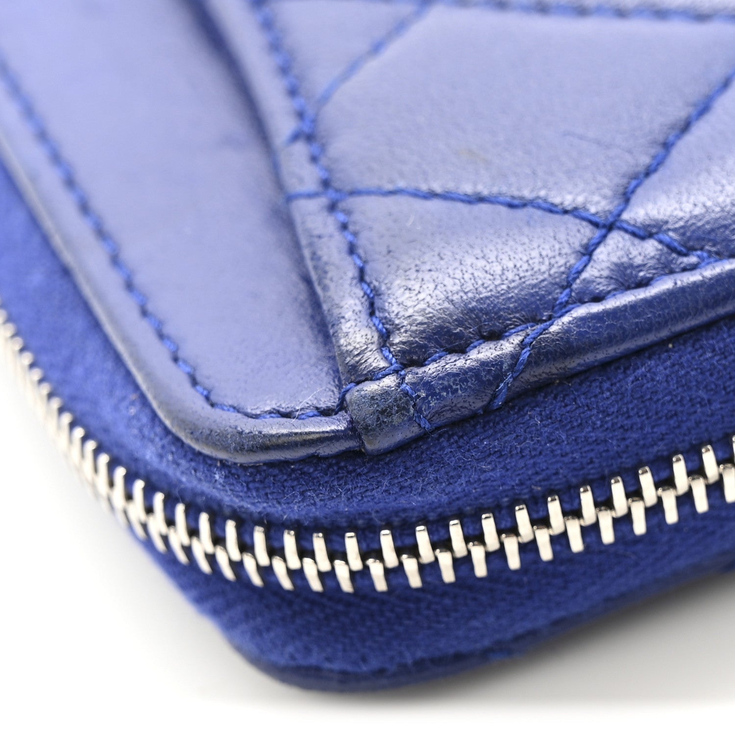 Chanel Lambskin Quilted Zip Around Coin Purse Wallet Blue